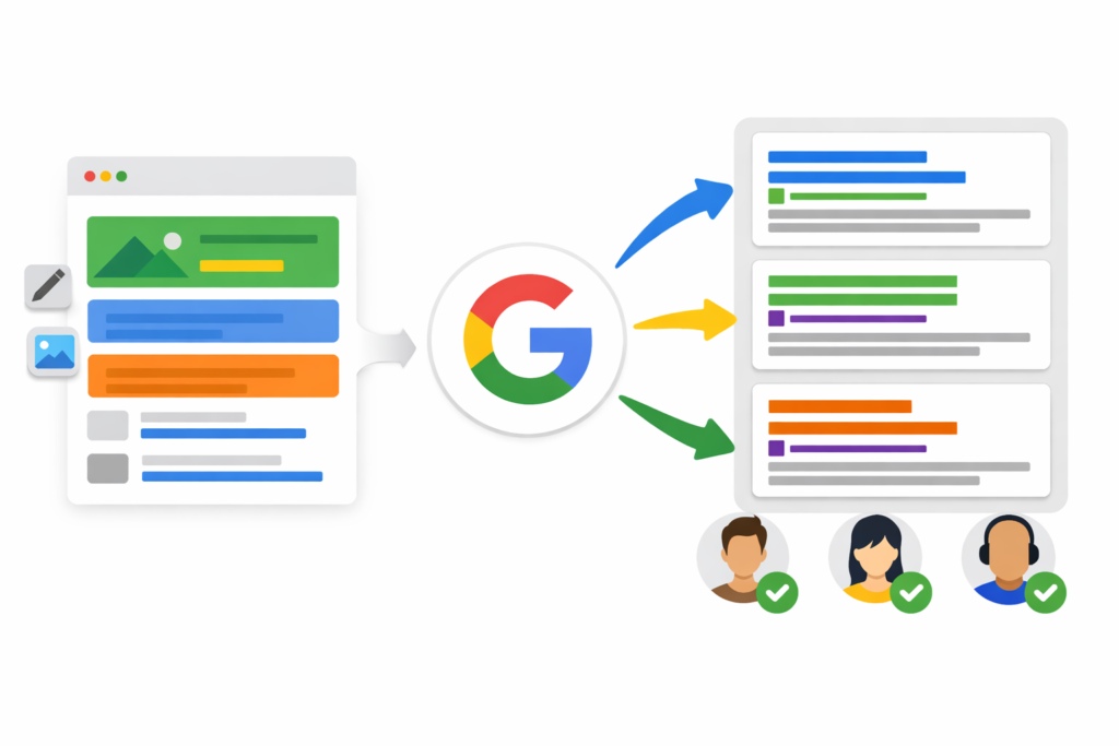 谷歌搜索结果与用户互动,Google Ads 自動優化關鍵使用rsa示意圖